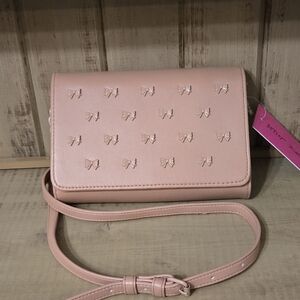 Betsey Johnson Bow Embelished Cross Body Purse Peachy Pink